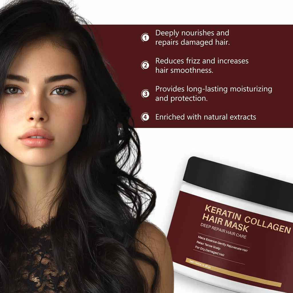100ml collagen hair mask bottle for moisturising and repairing dry, damaged hair.