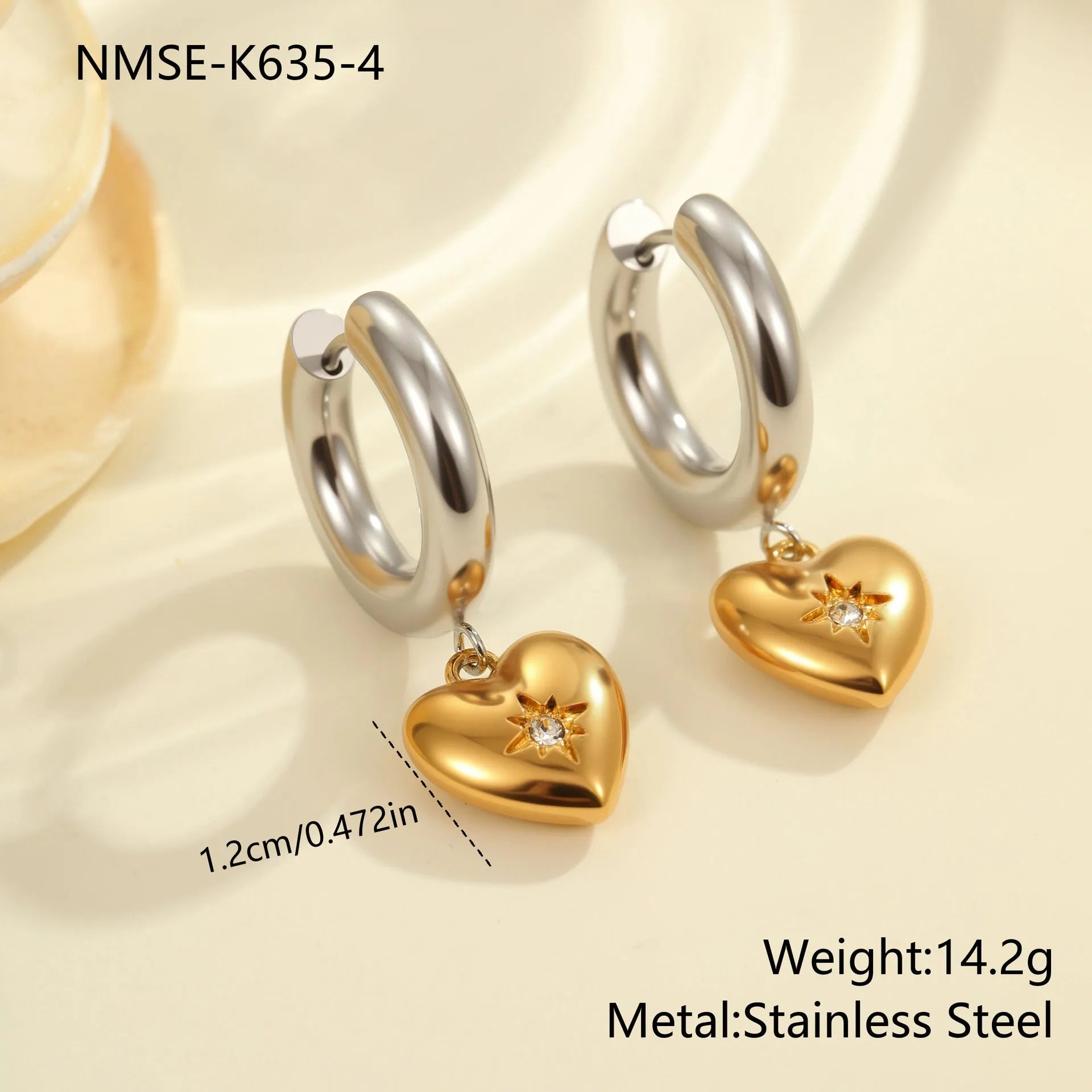 Christmas tree heart earrings in stainless steel with 18K gold electroplating and star designs