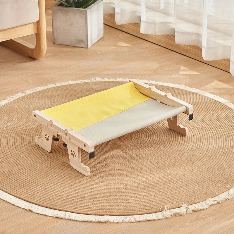 Wooden frame cat hammock hanging bed for balcony or window in one of seven available styles.