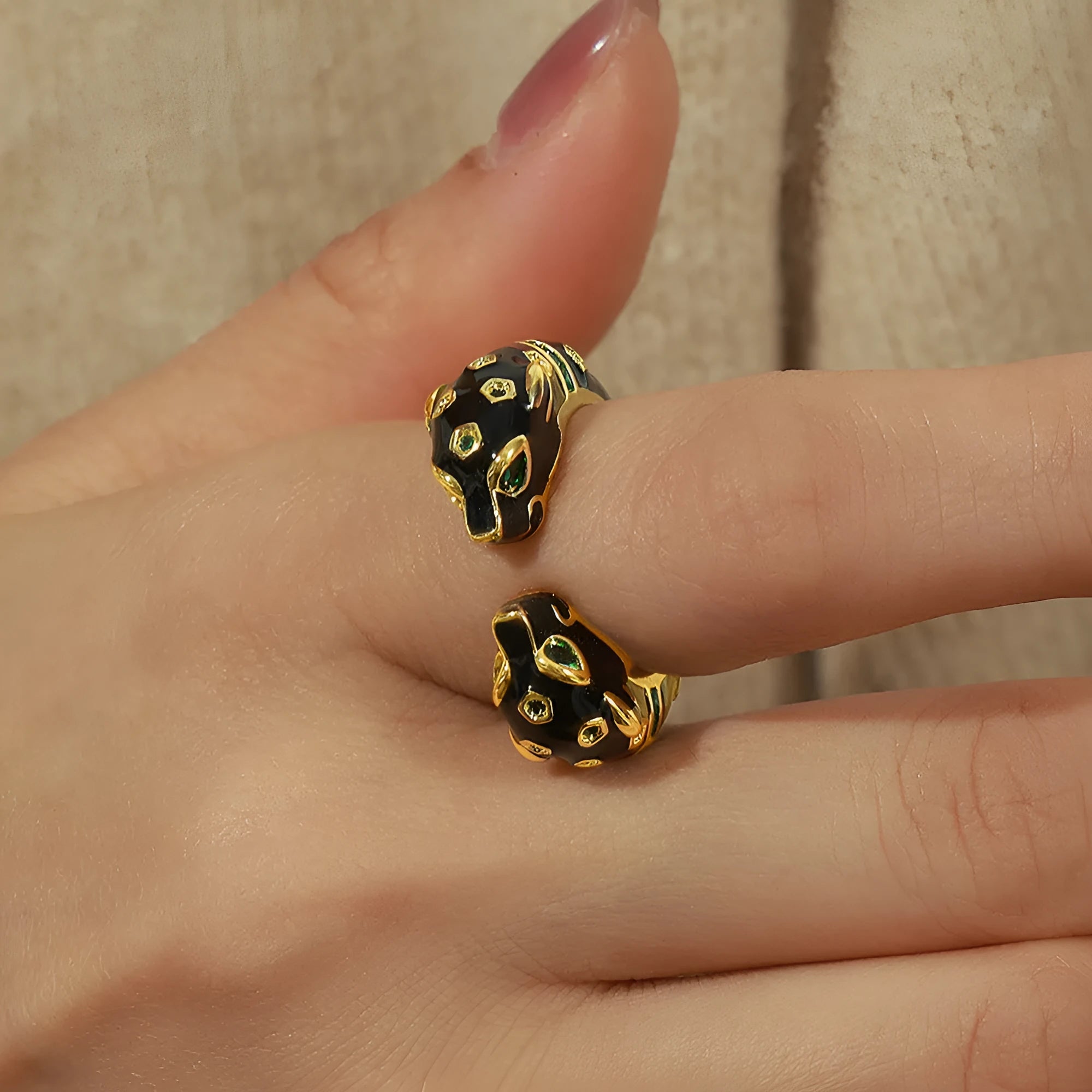 Black cheetah design geometric open ring for women, size 7, made from copper.