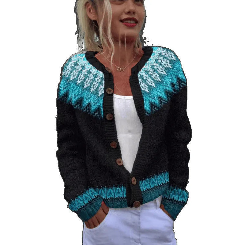 Yellow women's cardigan knitted coat with a raised 3D digital pattern, shown with regular sleeves.