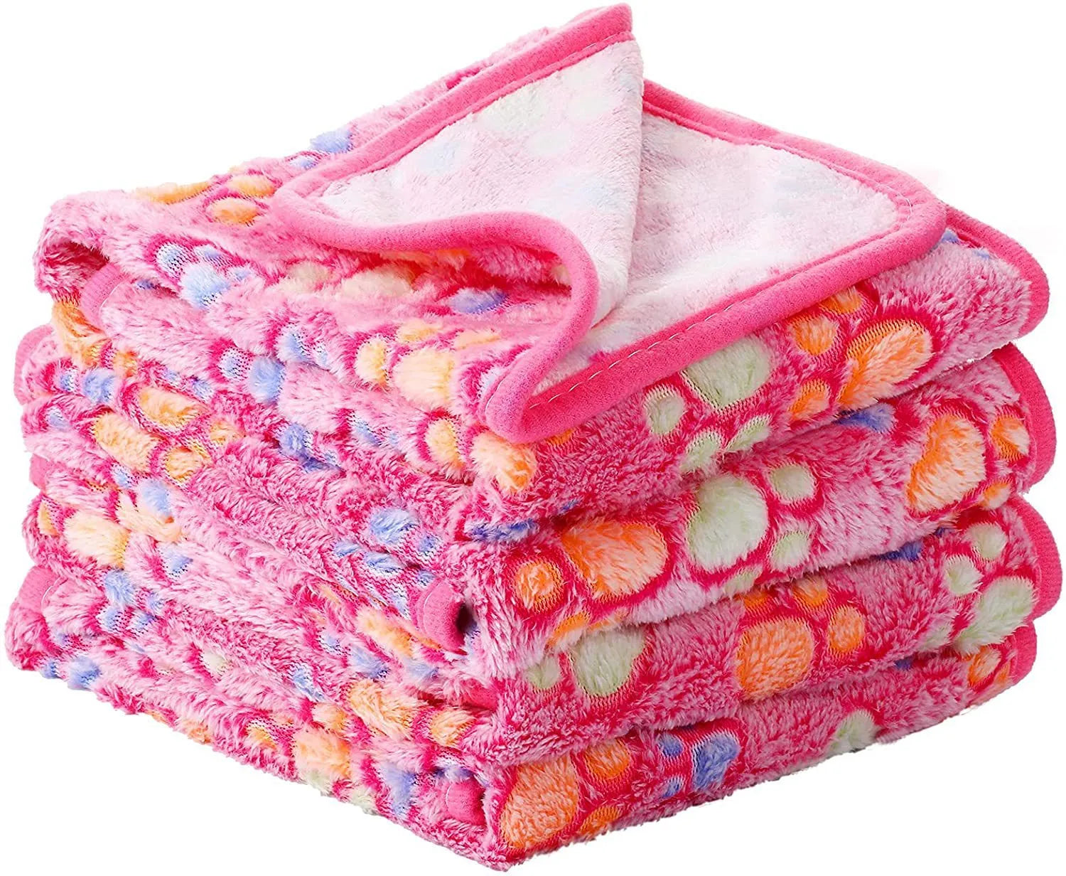 Coral fleece dog blanket with paw print design in multiple colour options