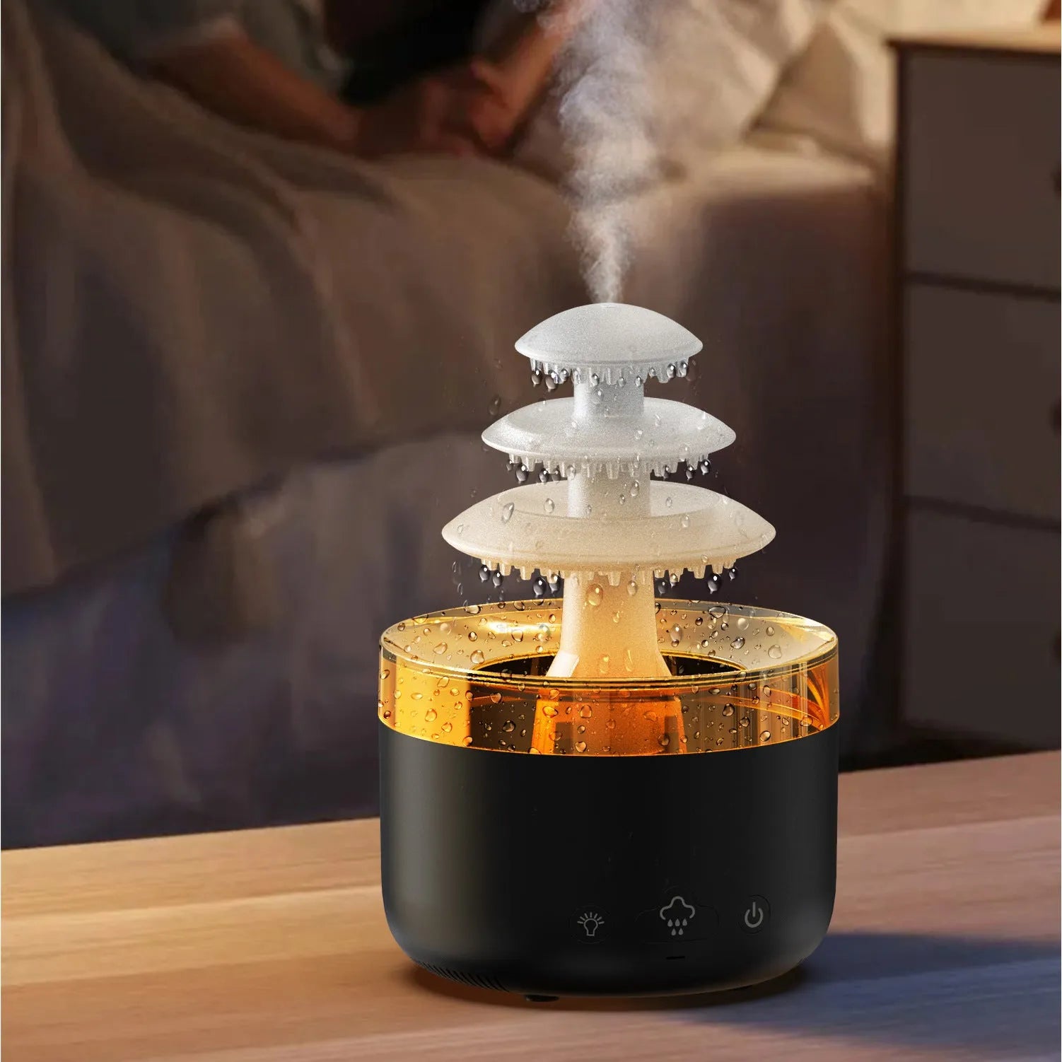 White cloud rain humidifier with colourful light and 500ml tank for aromatherapy