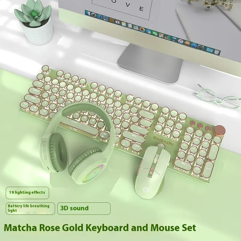 Matcha green mechanical gaming keyboard with white backlighting, aluminium panel, and multifunction knob on desk