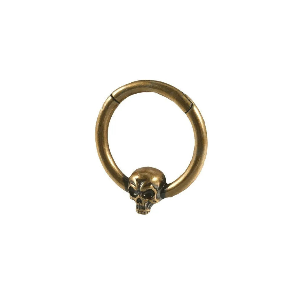 Copper punk earrings with vintage ghost head design in antique gold and silver finishes