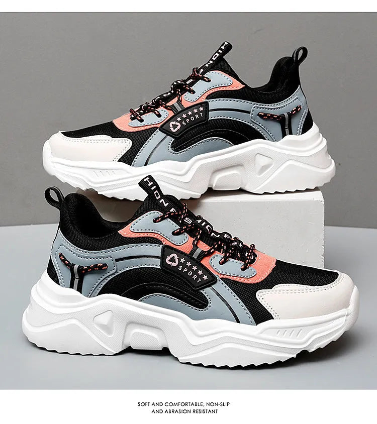 Women's casual mesh sports shoes with a thick PU sole and buckle detail