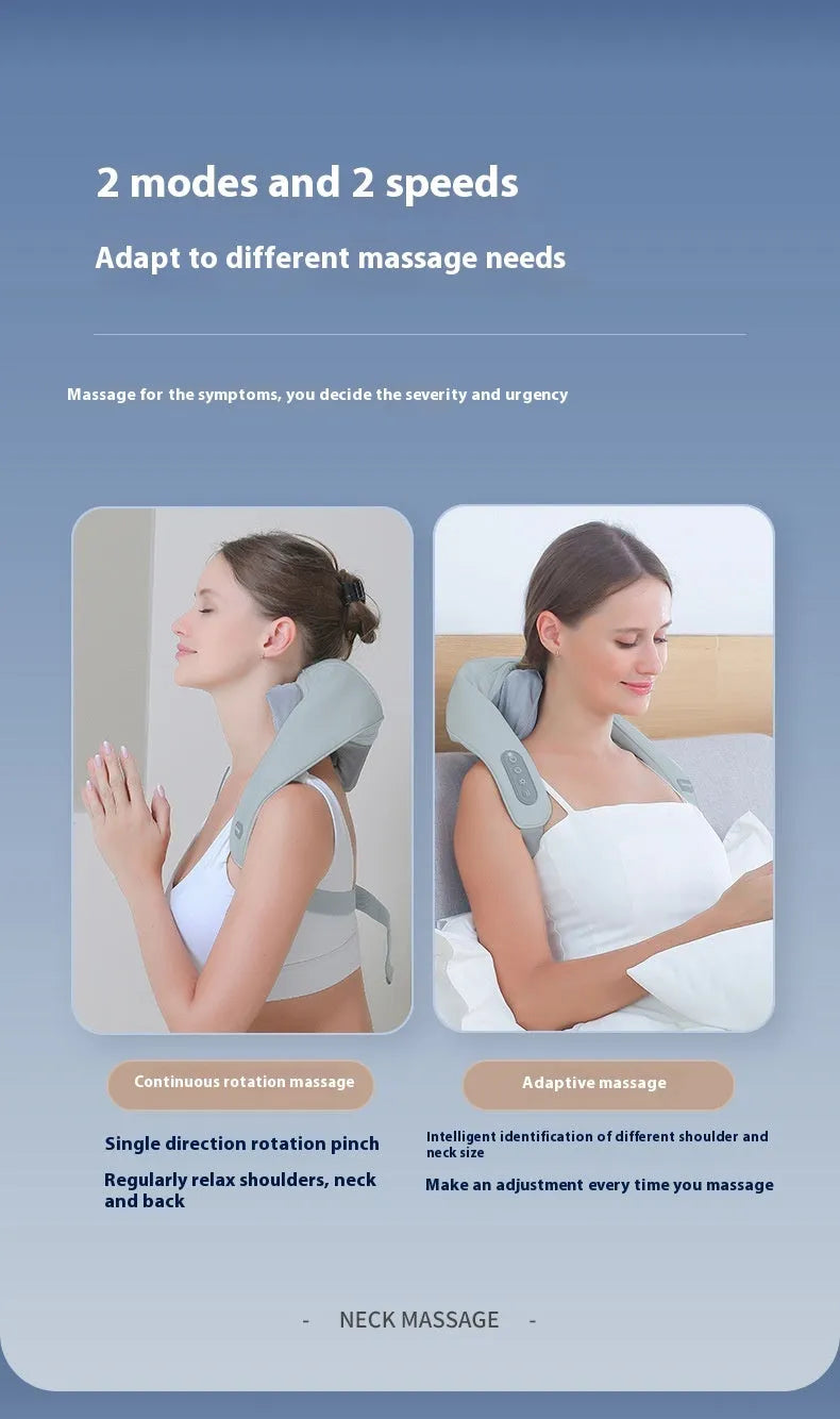 Grey USB rechargeable neck and back massage instrument on a grey background
