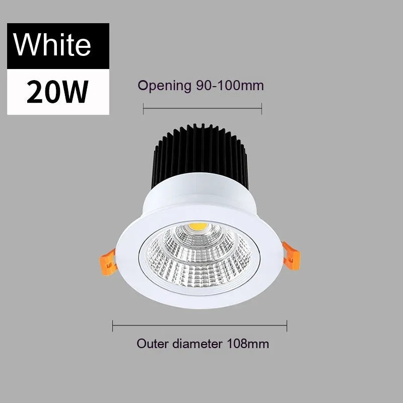 White aluminium LED recessed ceiling spotlight with three colour light settings