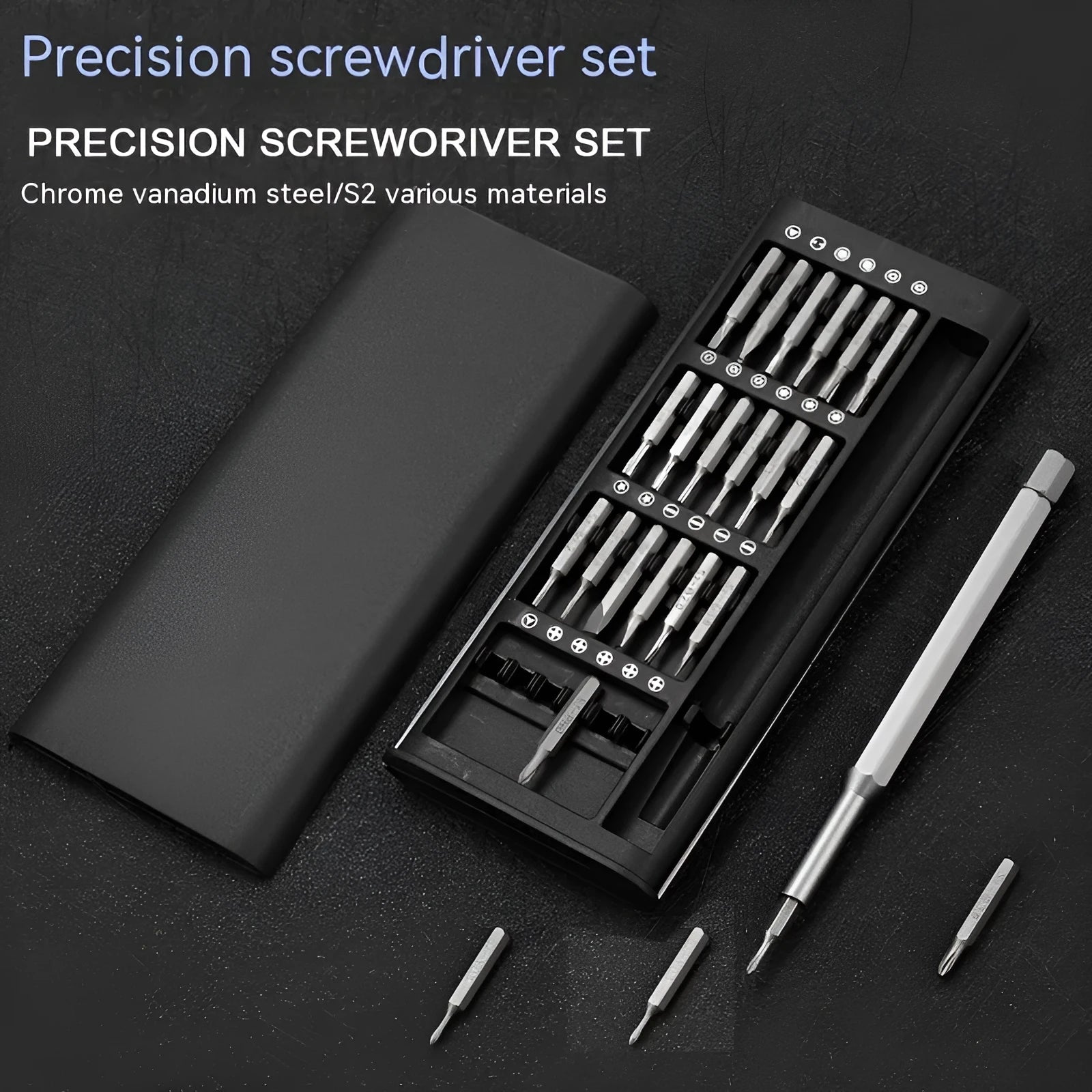 24 in 1 magnetic precision screwdriver set with chrome vanadium steel bars and choice of aluminium or plastic handles