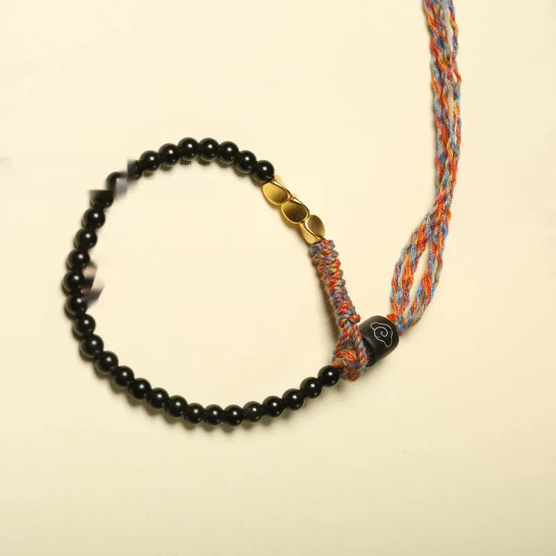 Hand-woven obsidian carrying strap bracelet with adjustable length for men and women