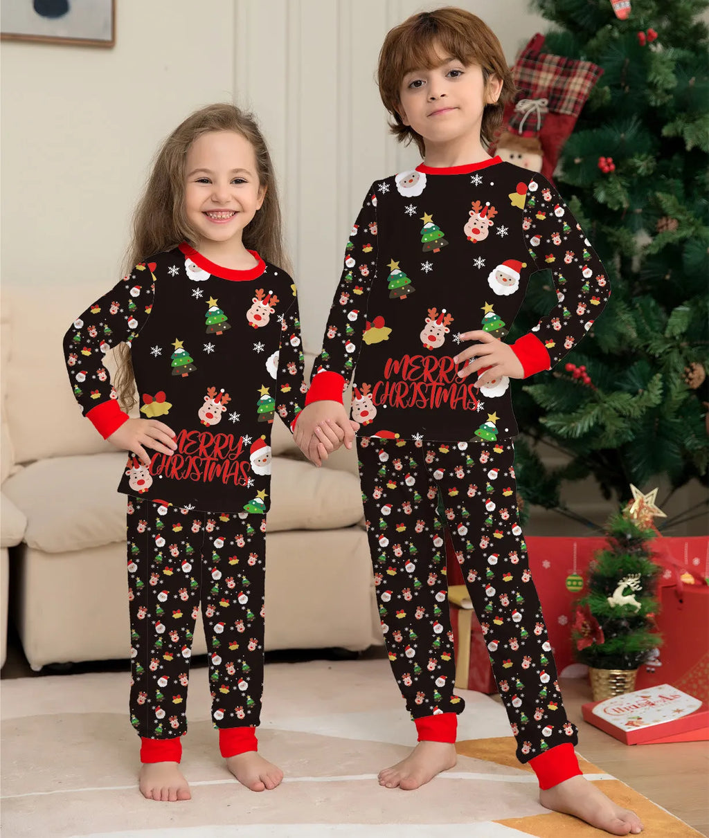 Family matching Christmas pyjamas set in cotton with plaid and cartoon prints for parents, children and dogs