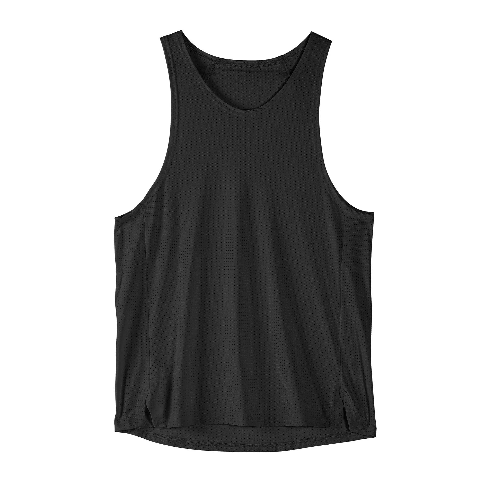 Men's black nylon sleeveless vest with sports casual styling on size chart