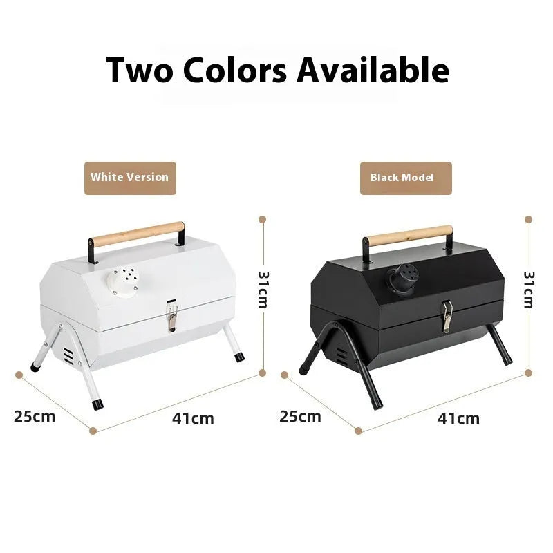 White portable folding grill with detachable carbon tank for outdoor frying and baking