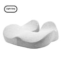 Memory foam office chair seat cushion in light grey colour showing dimensions of 46x43x12cm