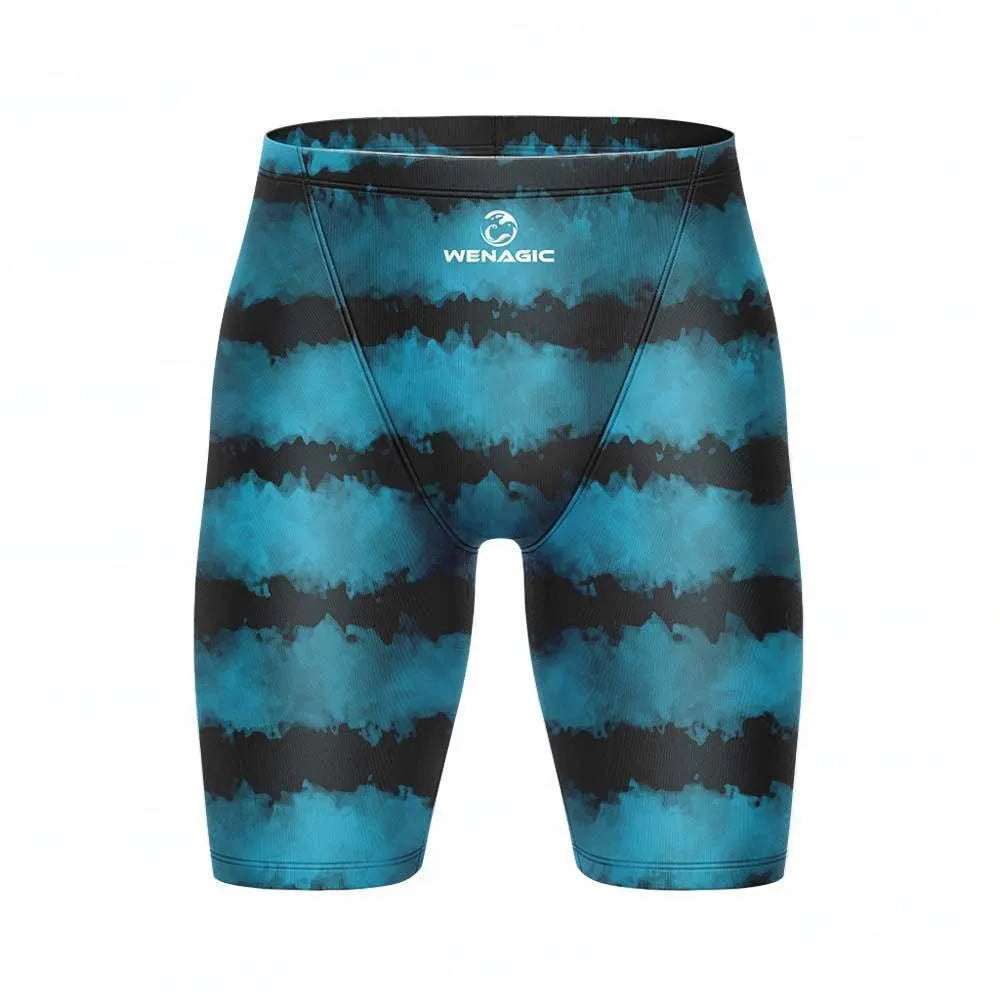 Men's swimming pants in briefs style with polyester and Lycra fabric, shown in multiple colour options