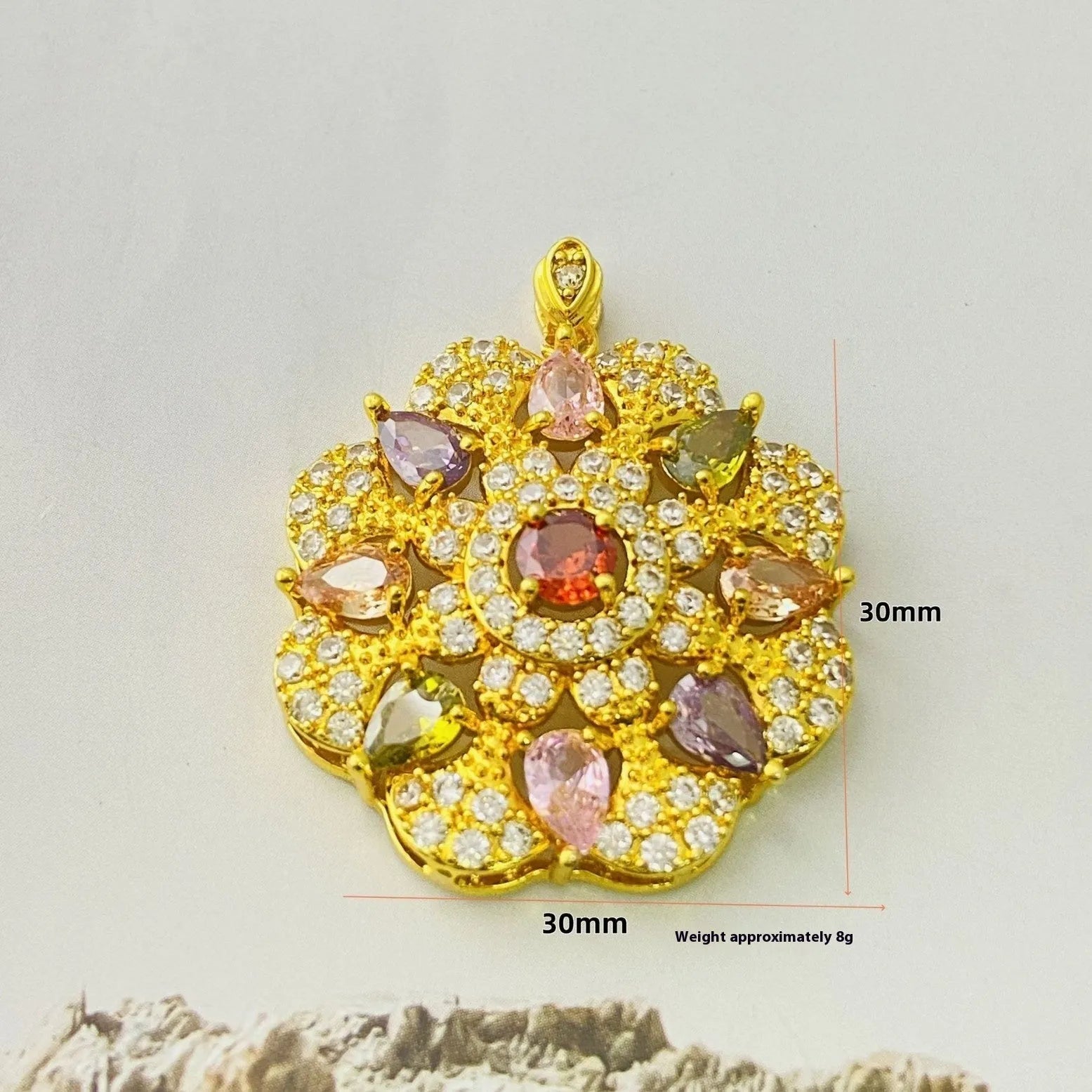 Women's zircon flower pendant necklace in gold, champagne gold, and platinum colour finishes