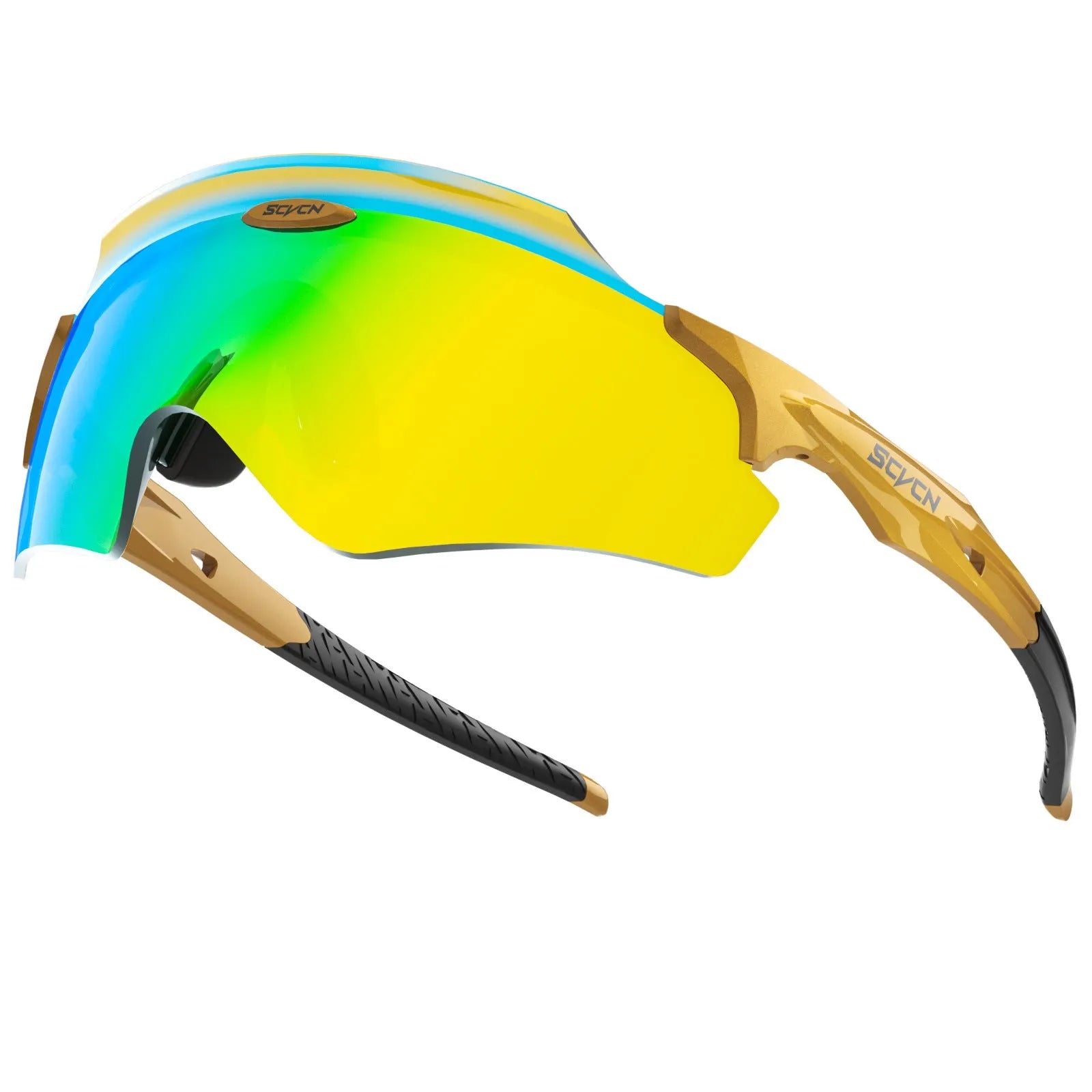 Frameless athletic glasses with colourful integrated lens and windproof design for sports
