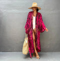 Printed cotton beach cover-up blouse with long sleeves in multiple colour options