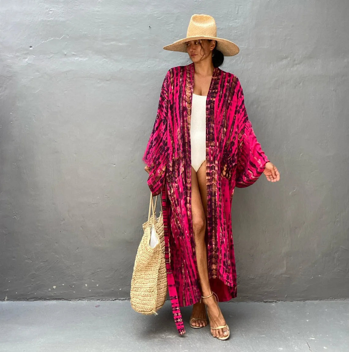 Printed cotton beach cover-up blouse with long sleeves in multiple colour options