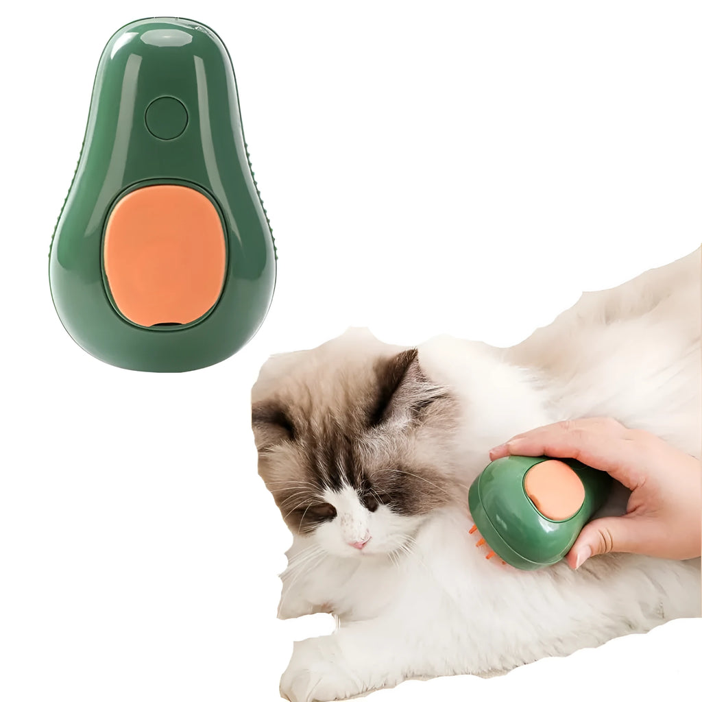 Green and white cat steam brush with water spray function and silicone massage teeth