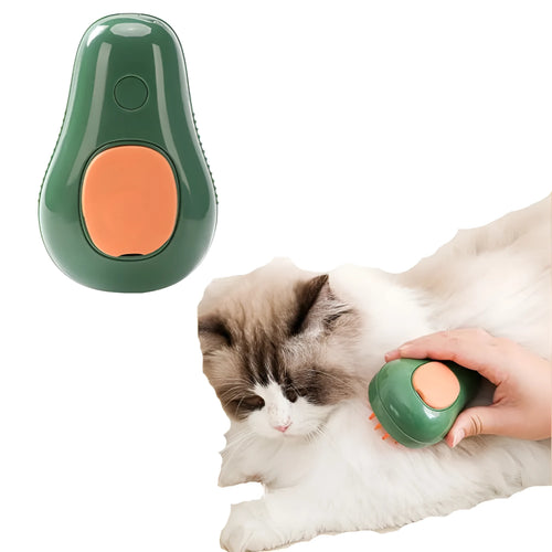 Green and white cat steam brush with water spray function and silicone massage teeth