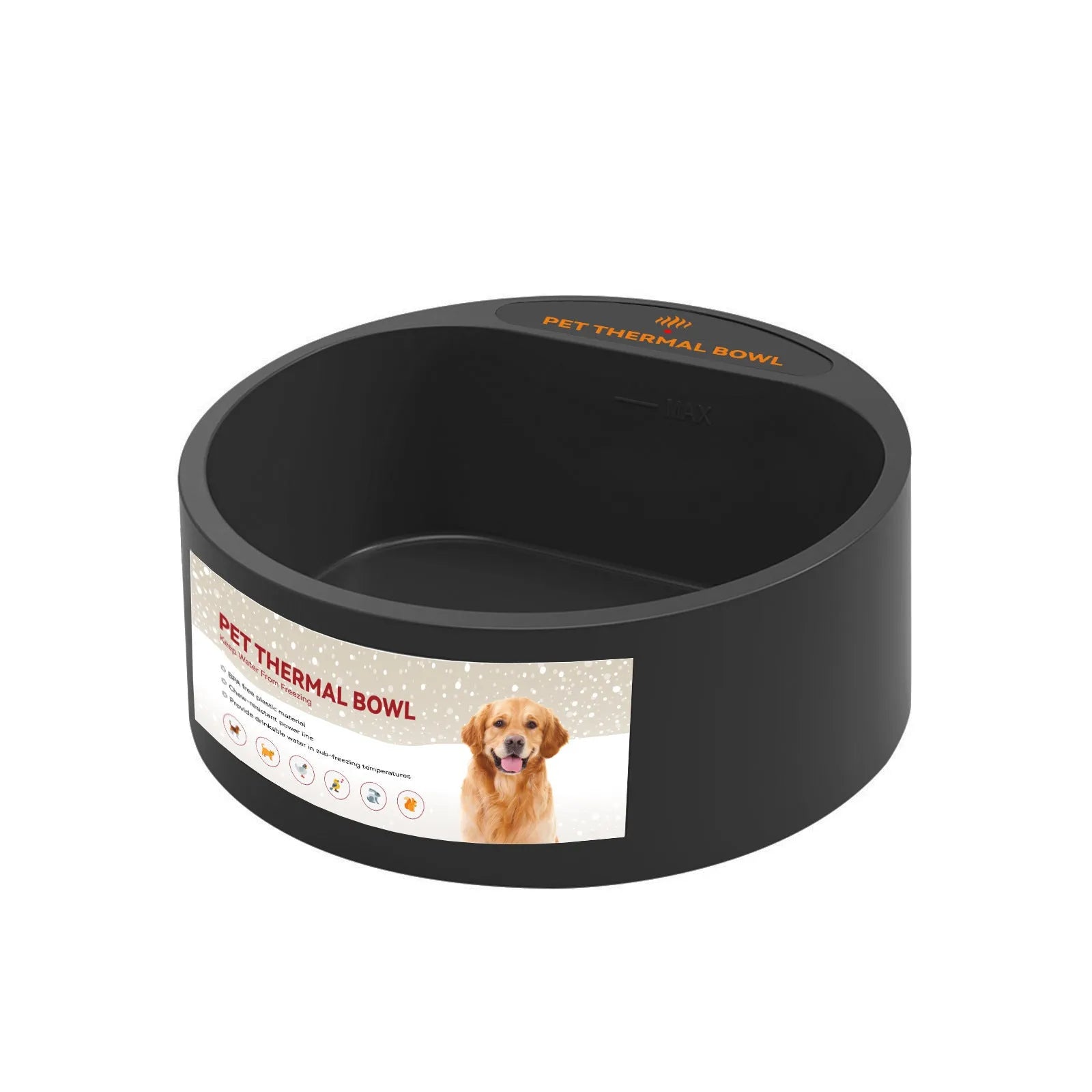Black ABS pet heating bowl with 2.2L capacity and constant temperature function