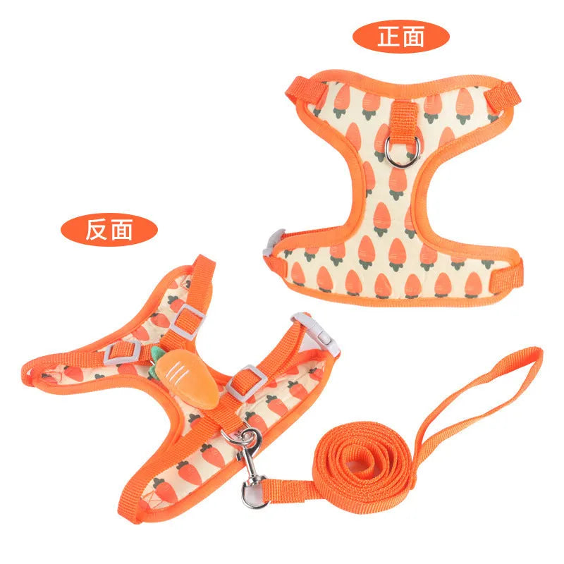 Reflective vest-style dog harness with integrated lead for small dogs in polyester fabric