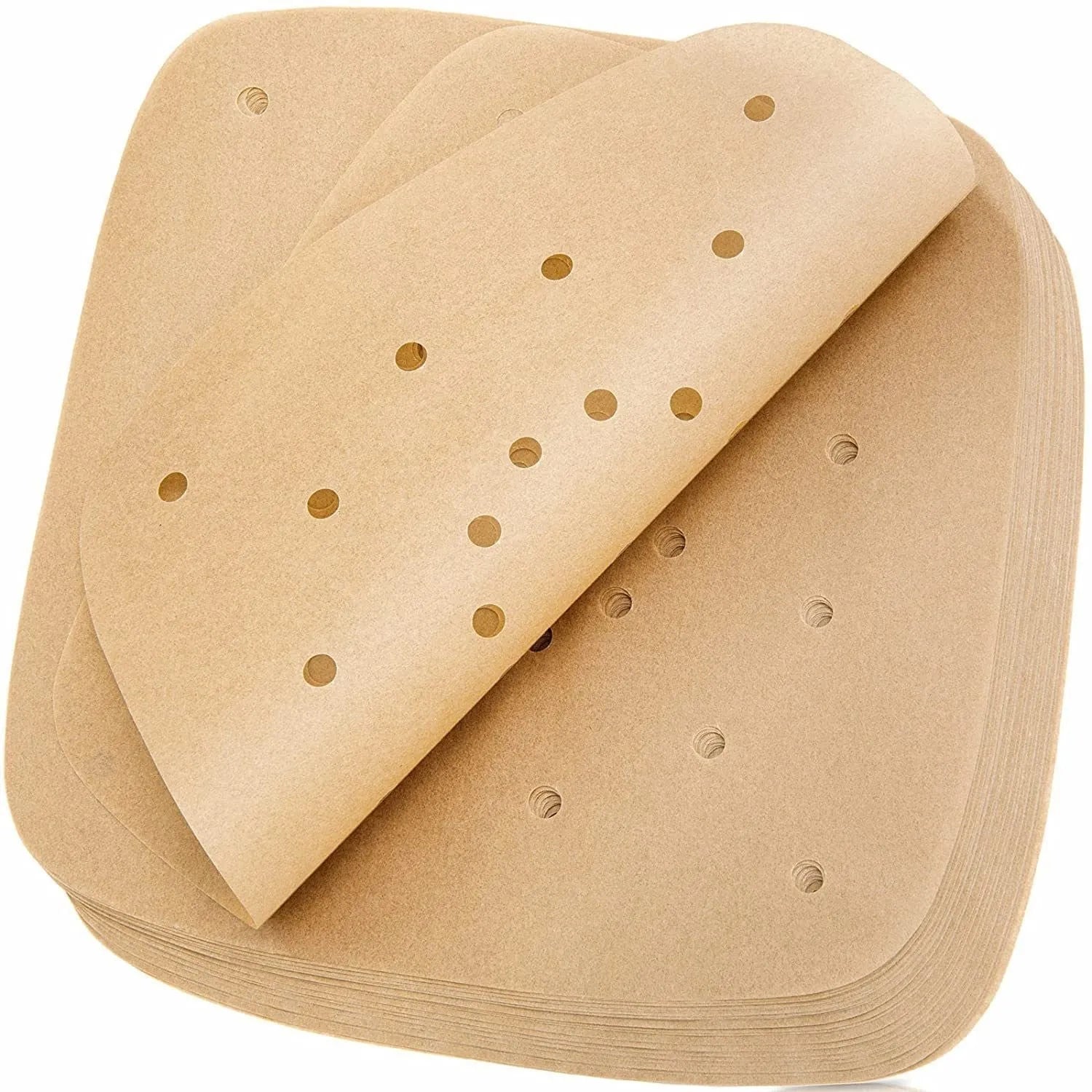 Oiled paper baking square sheets for air fryer with holes, 200 pieces, natural colour, two sizes