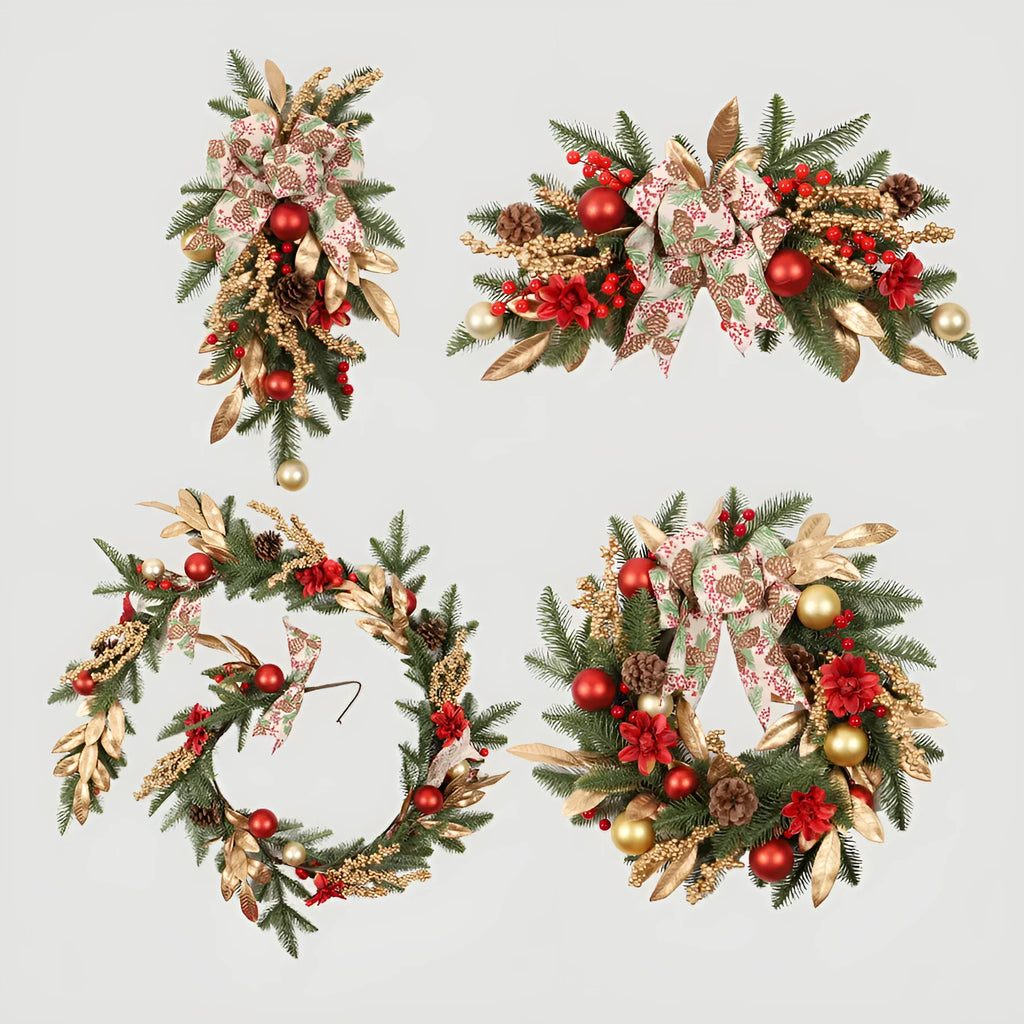 Christmas garland decorations in American country style with stair wall hanging and lit options
