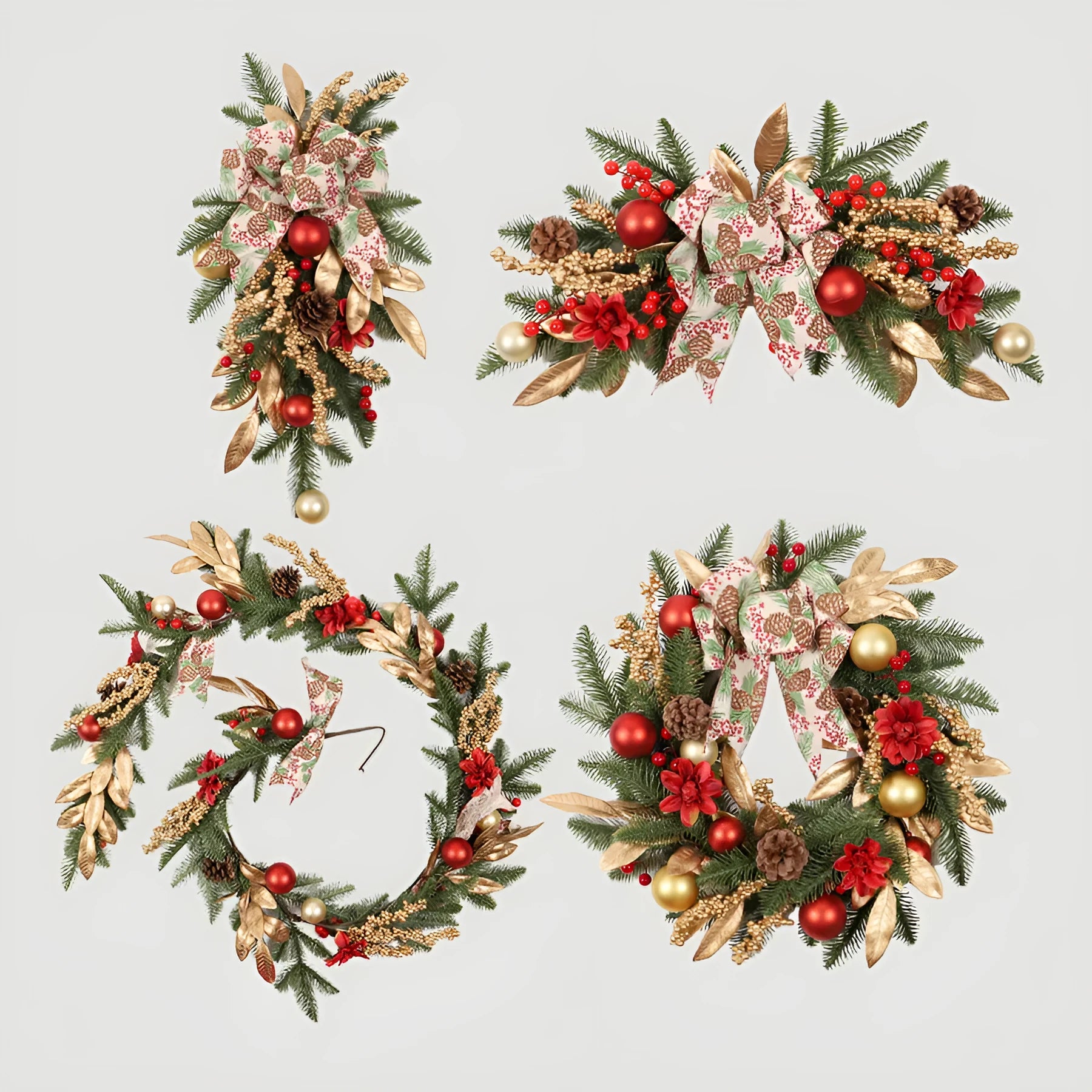 Christmas garland decorations in American country style with stair wall hanging and lit options