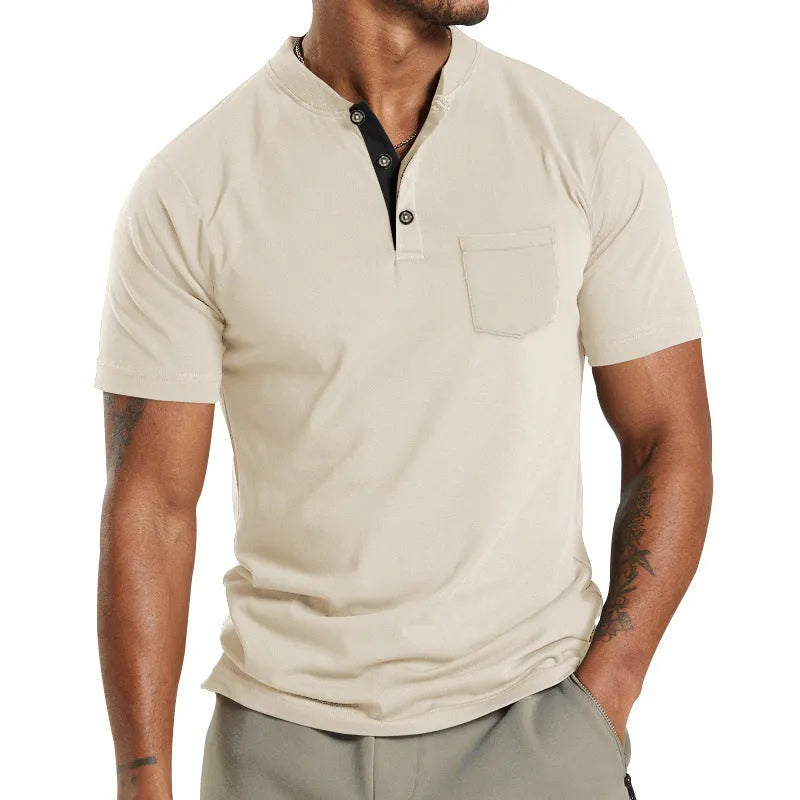 Men's lightweight polyester short sleeve shirt with button placket and chest pocket in army green
