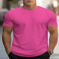 Men's round neck printed t-shirt in bird eye cloth polyester with loose fit and short sleeves