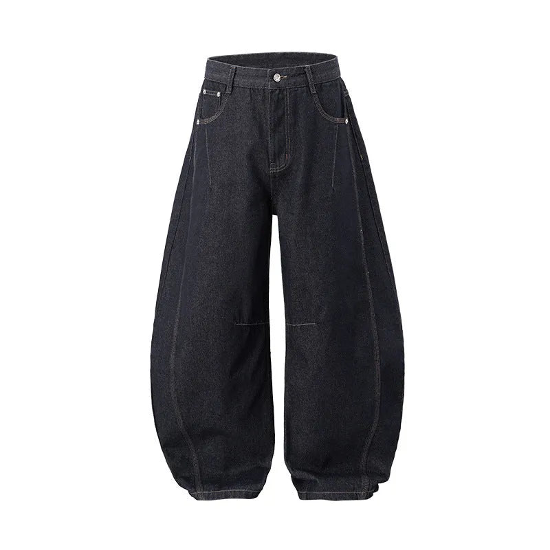 Men's original cow color wide leg denim trousers with mid waist fit