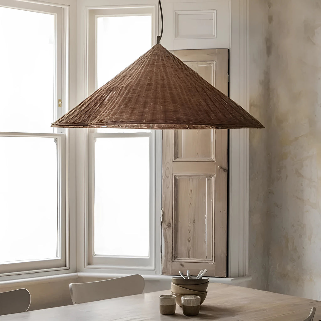 Silent Style rattan-weaved ceiling lamp with woven texture and soft light glow.
