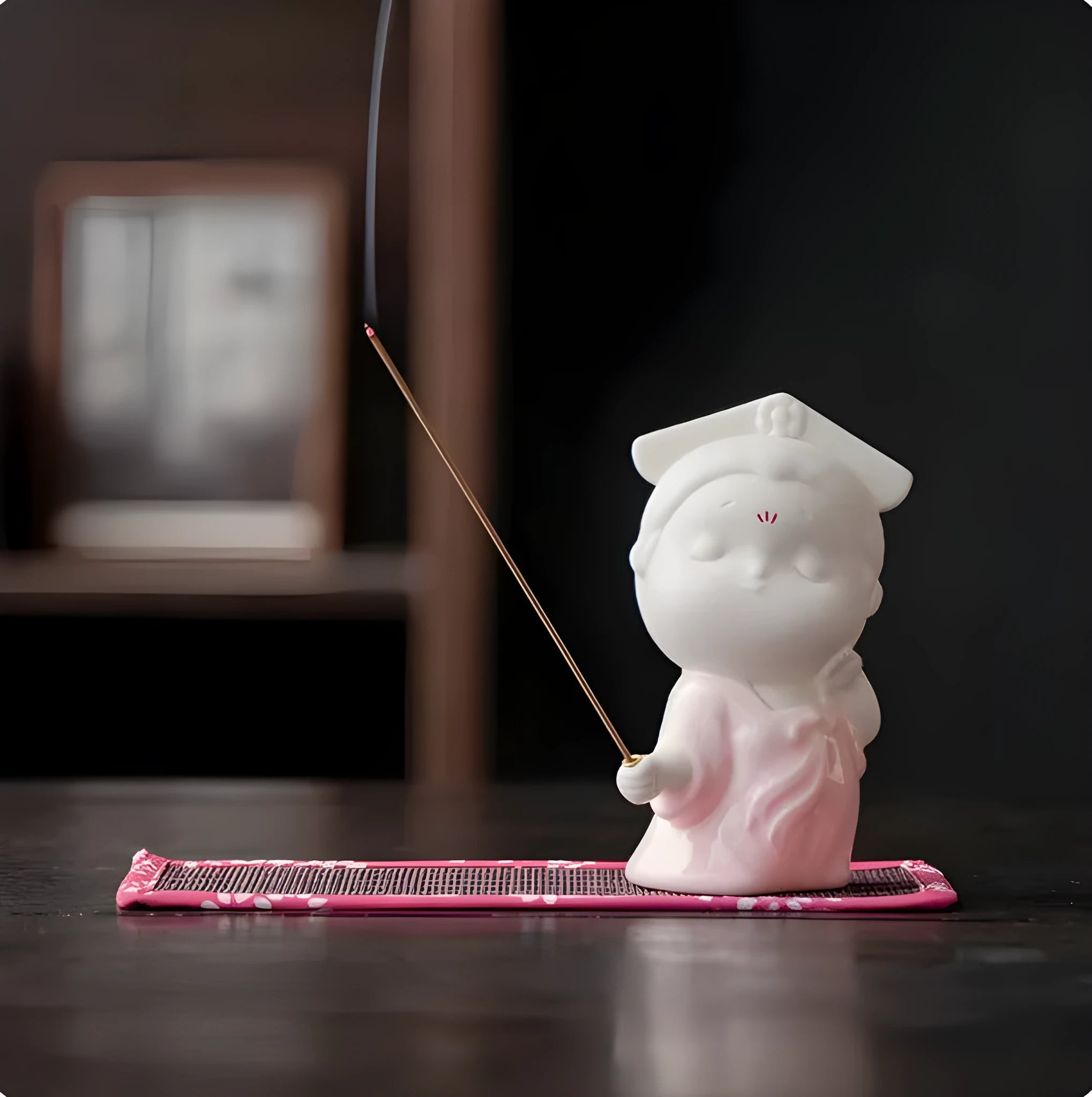 Small ceramic female court attendant figurine incense burner decoration in a cute style.