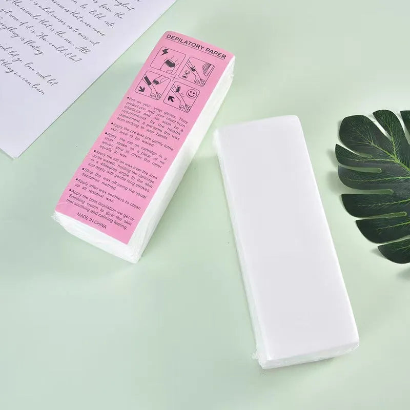 Non-woven fabric hair removal wax papers for waxing treatments in 50 or 100 piece packs