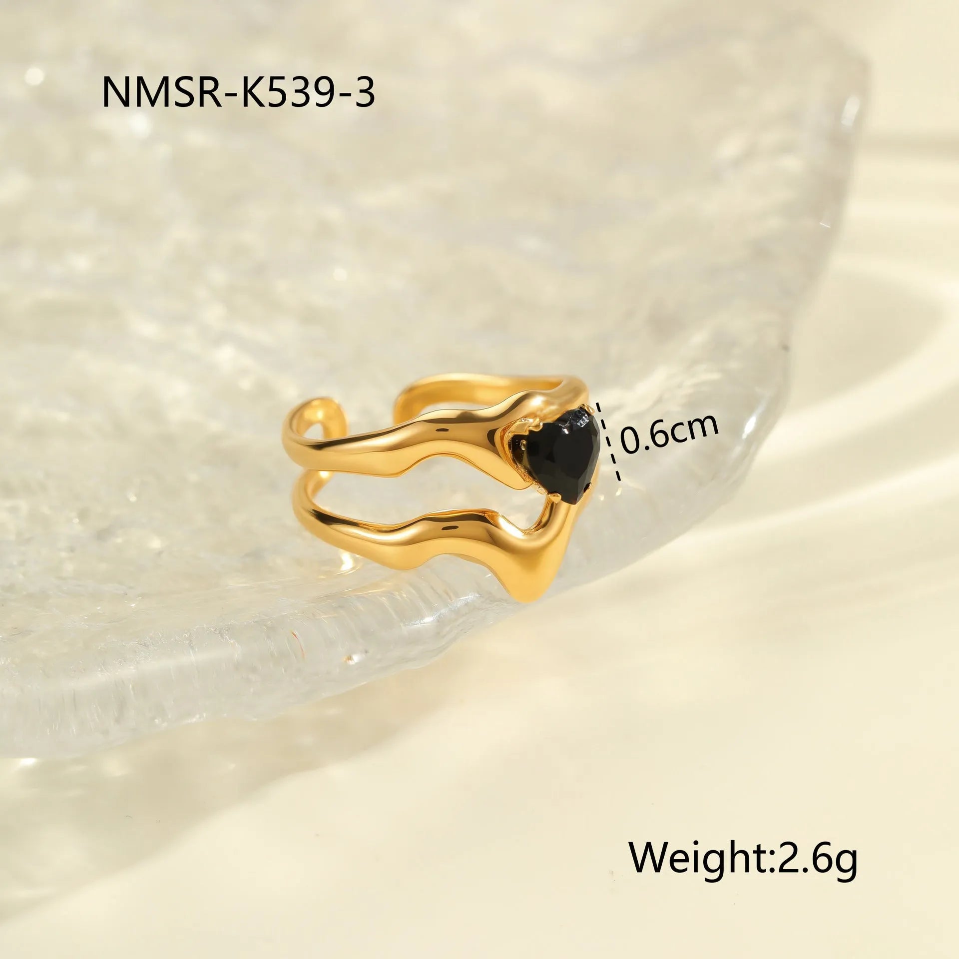Women's titanium steel ring with geometric open mouth design and inlaid zircon stones