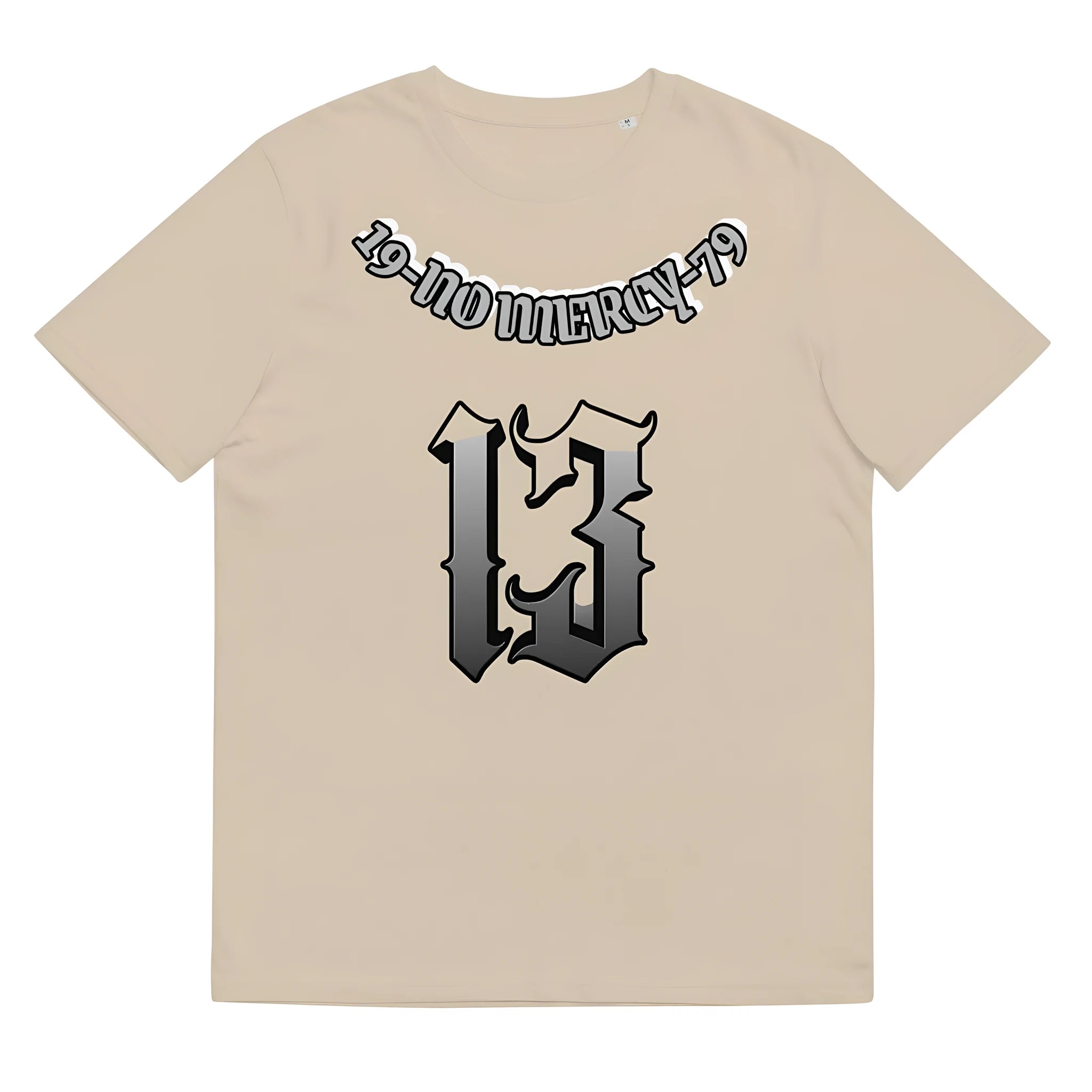 Grey loose fit cotton short sleeve T-shirt with a round neck on a hanger