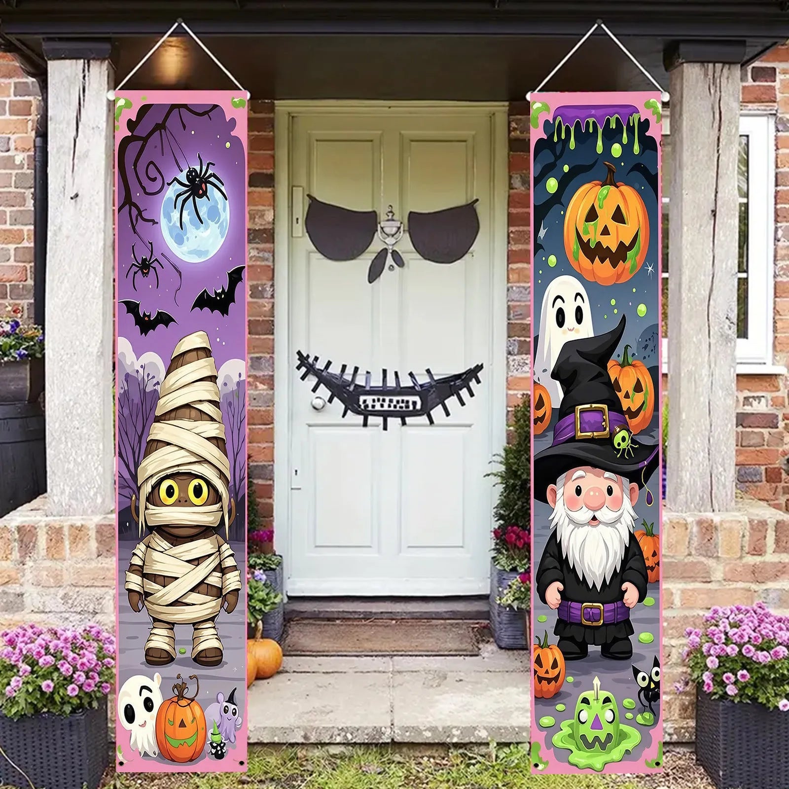 Pair of Halloween couplet banner decorations measuring 30x180cm each