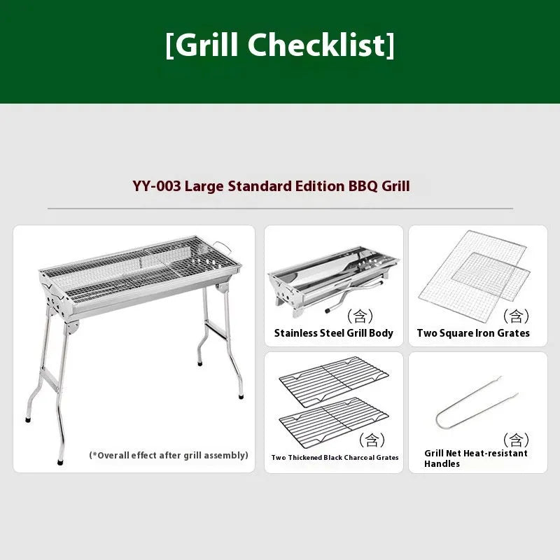 Large stainless steel portable barbecue oven with flip-over charcoal stove design and included grills.