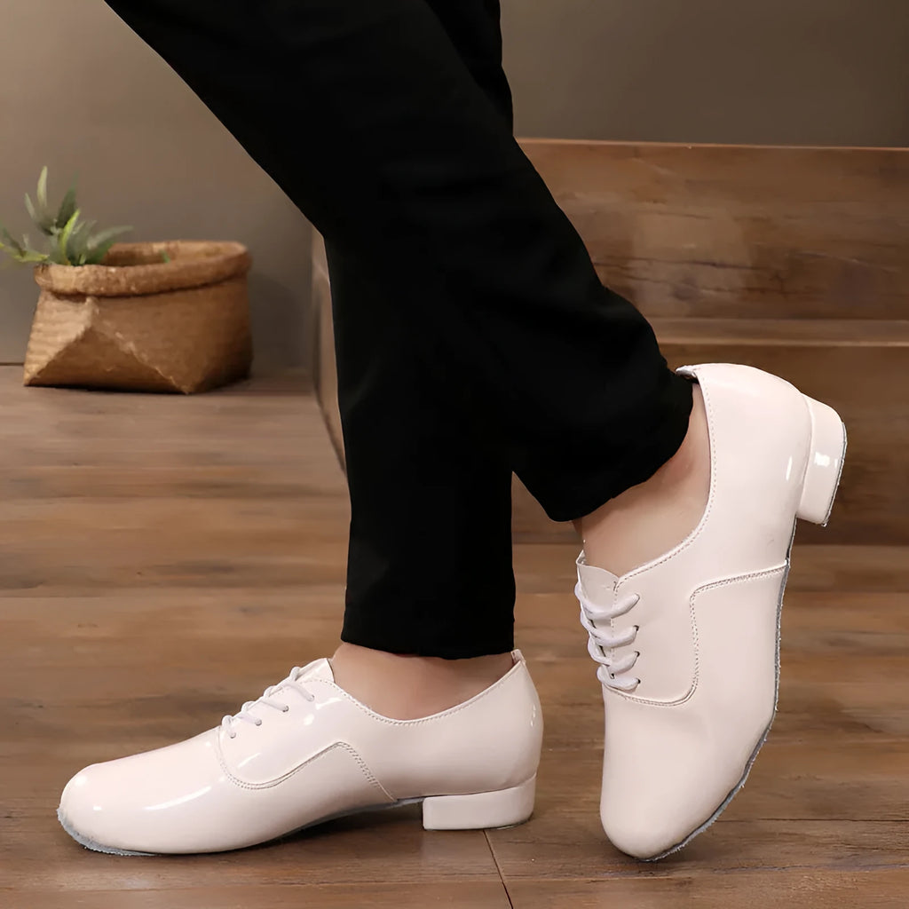 Men's black dancing shoes with synthetic leather upper and calf leather sole for indoor dance