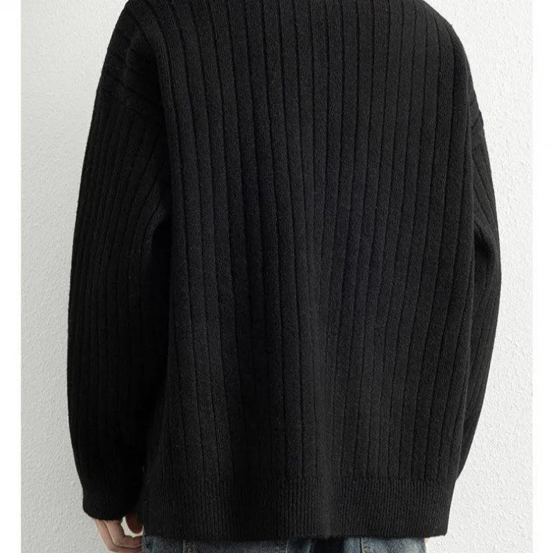 Men's grey half zip sweater with texture knit fabric and loose fit design