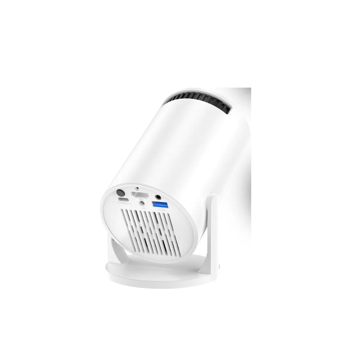 White MINI wireless HD portable projector showing 1080p resolution and wireless connectivity features