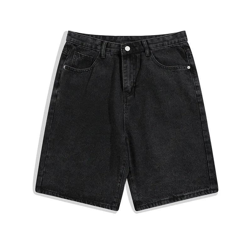 Men's light blue denim shorts with a straight leg design on a mid waist.