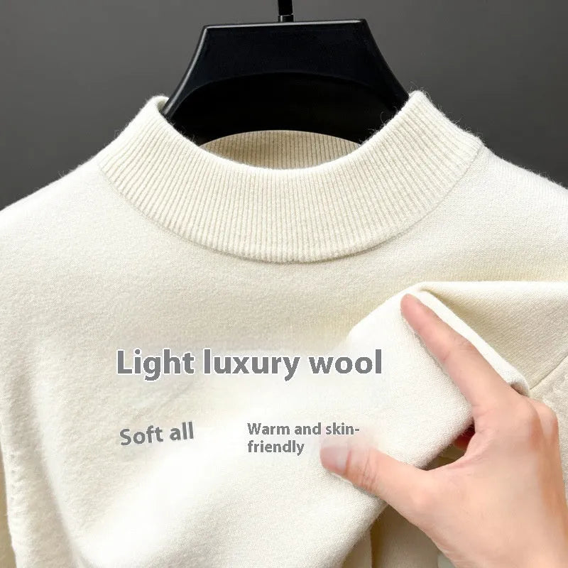 Men's half turtleneck wool knitwear pullover in deep sea blue colour showing regular fit and long sleeves