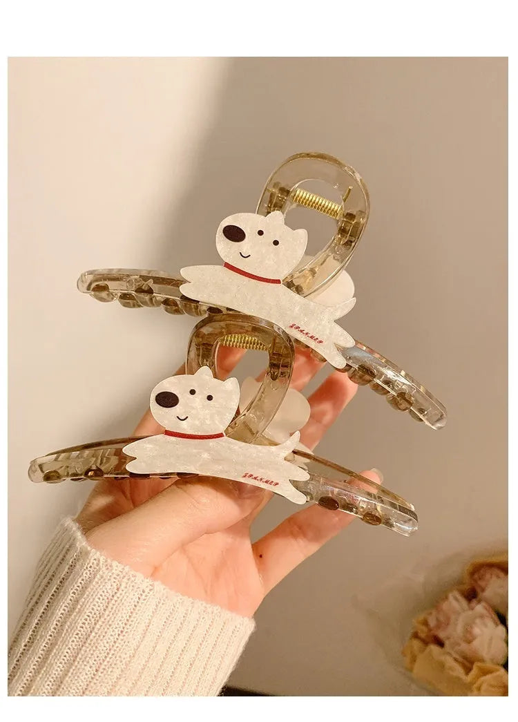 Cartoon puppy hair barrette grip clip in beige or brown with Korean style design