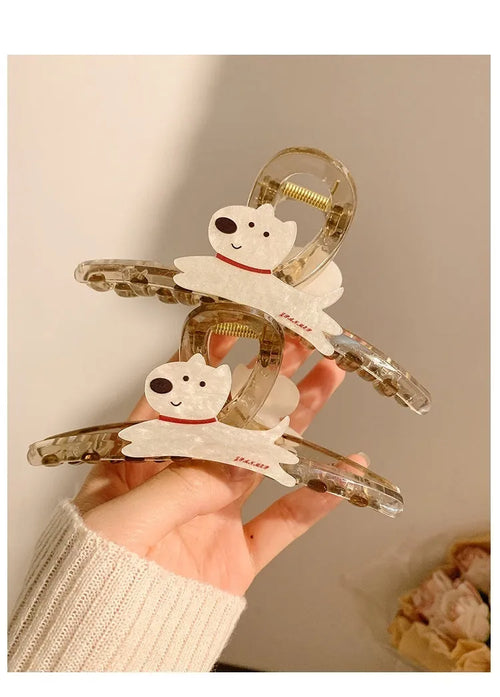 Cartoon puppy hair barrette grip clip in beige or brown with Korean style design