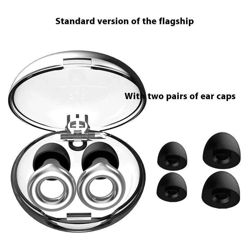 Noise reduction sleep earplugs with storage box and spare ear caps in five colour options