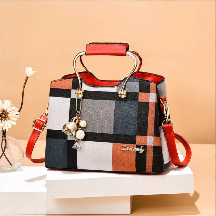 Large capacity PU leather women's handbag in horizontal square shape with sewing line detail, available in seven colours