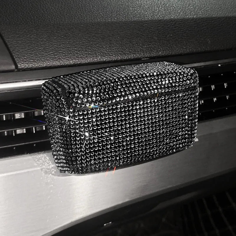 Plastic car ashtray with covered air outlet in colourful diamond finish